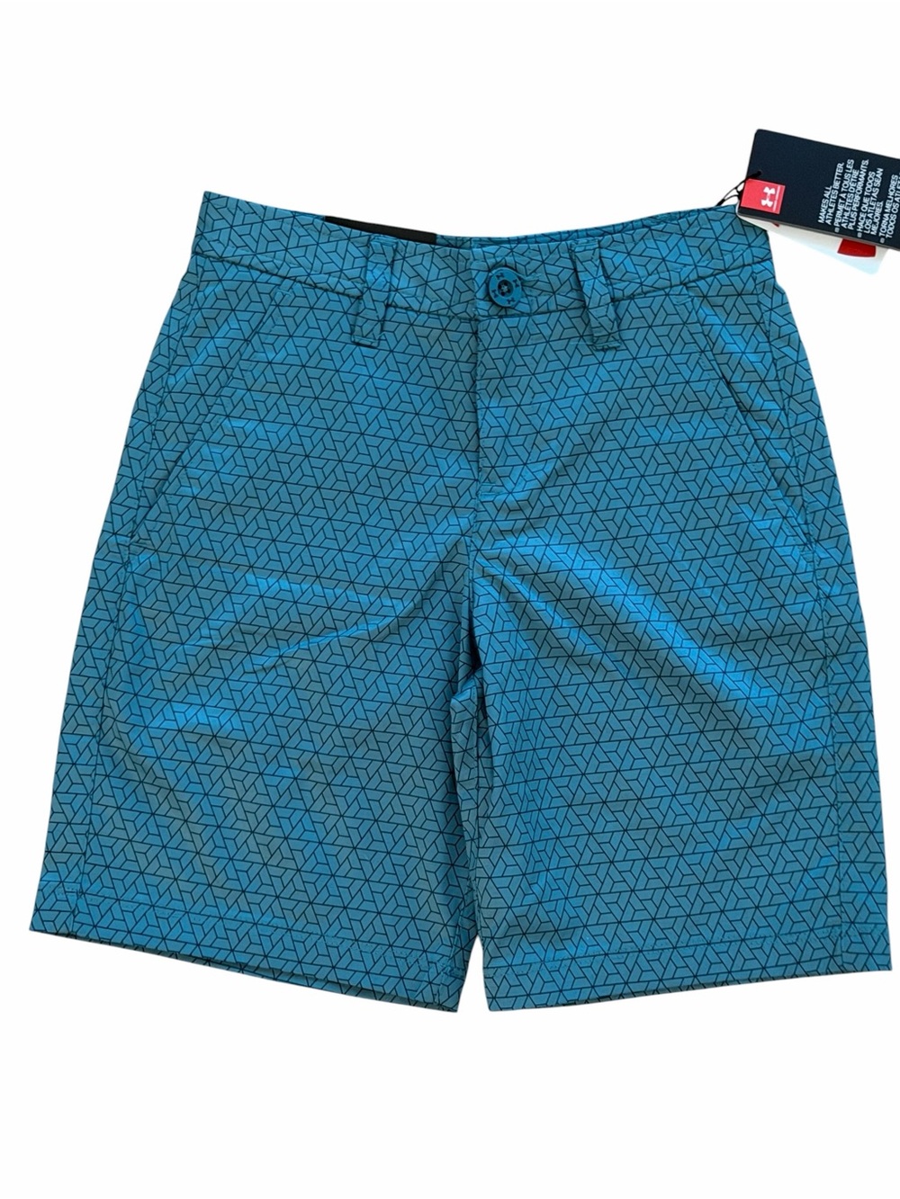 NWT Boys Under Armour Teal Geometric Flat Front golf dress shorts size 10